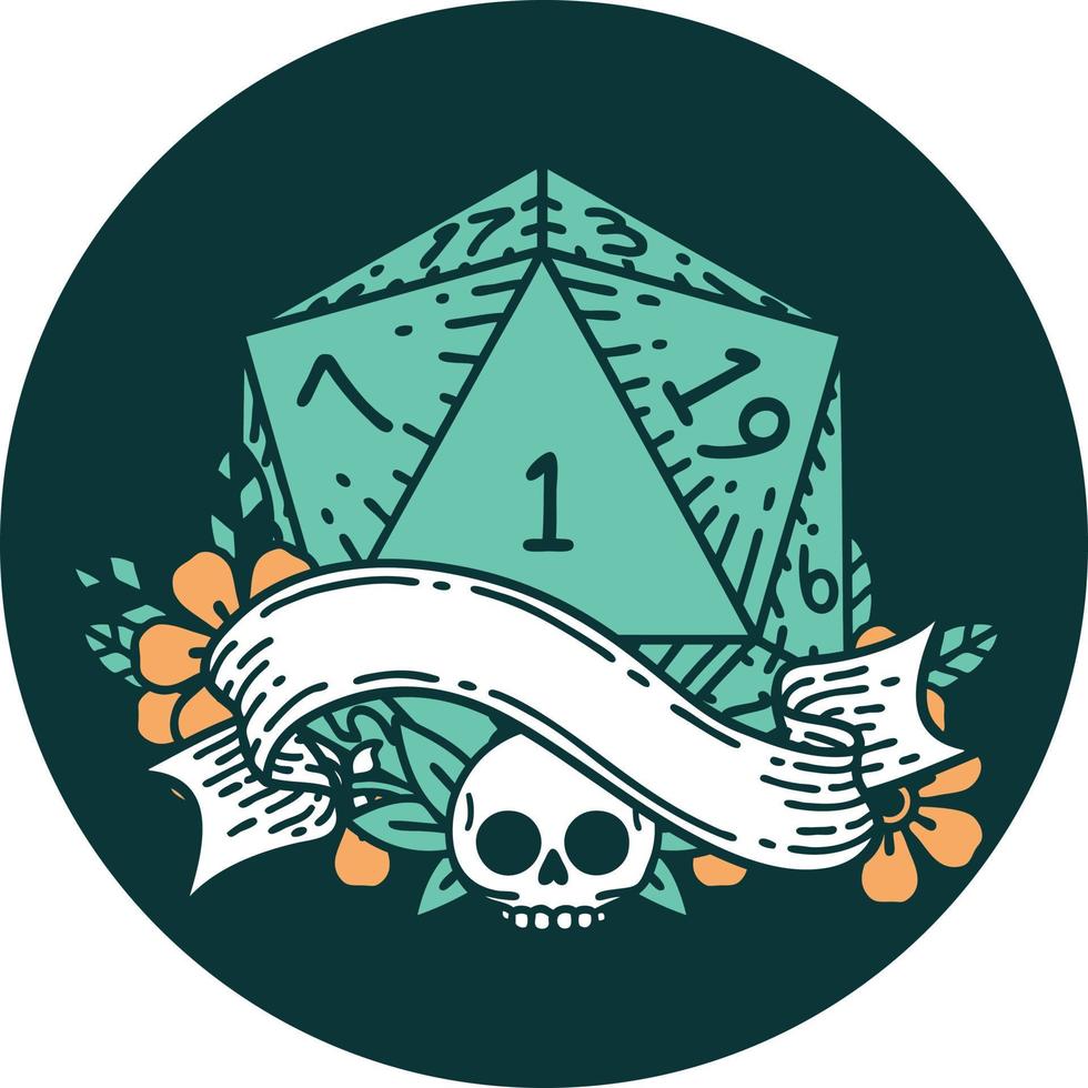 icono de tirada de dados natural one d20 vector