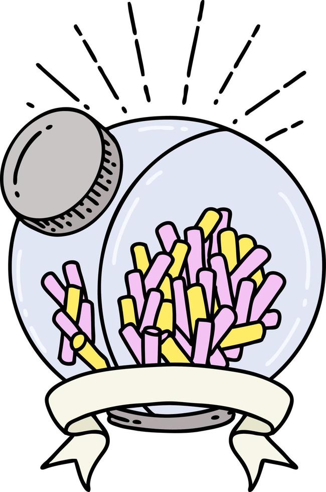 scroll banner with tattoo style jar of candy vector