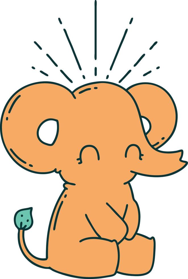 illustration of a traditional tattoo style cute elephant vector
