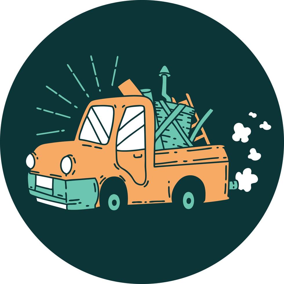 icon of a tattoo style truck carrying junk vector