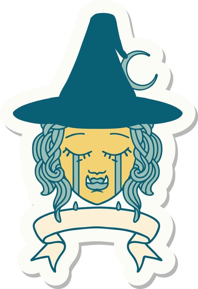 sticker of a crying half orc witch character face vector