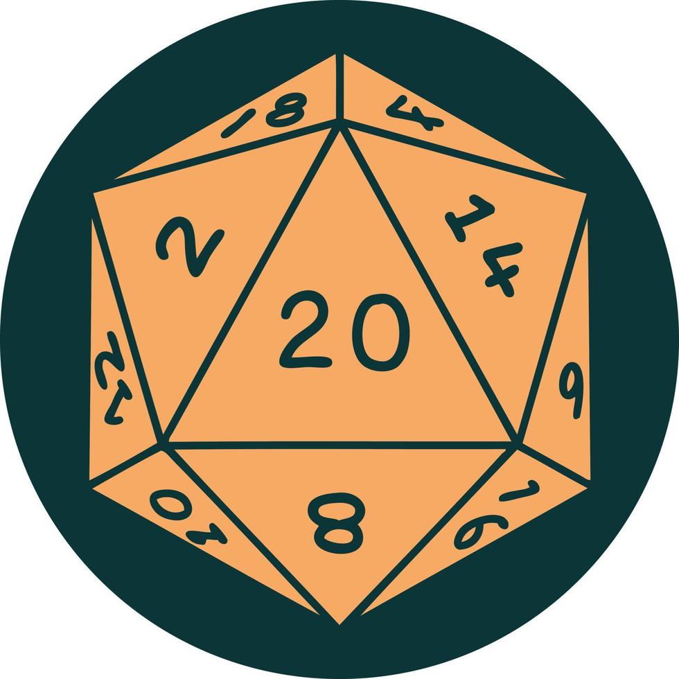 icon of natural 20 D20 dice roll vector