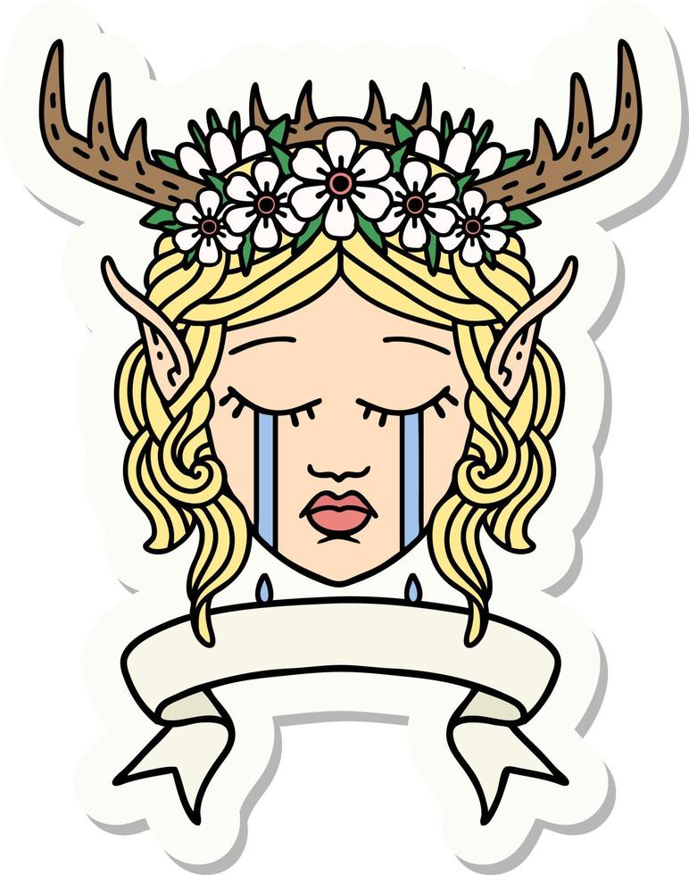 sticker of a elf druid character face with banner vector