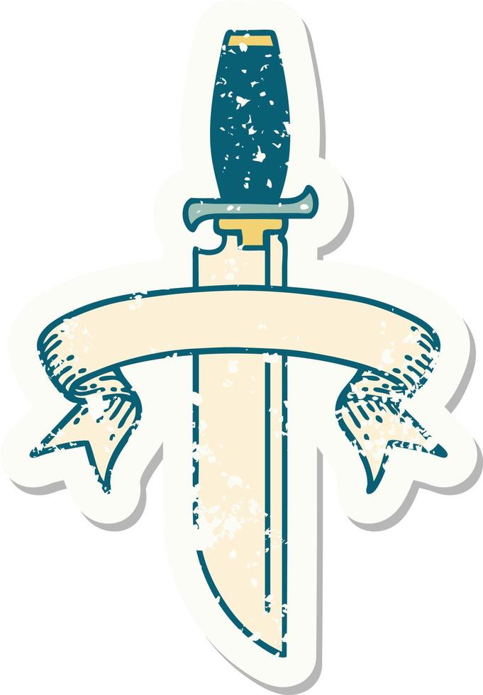worn old sticker with banner of a knife vector