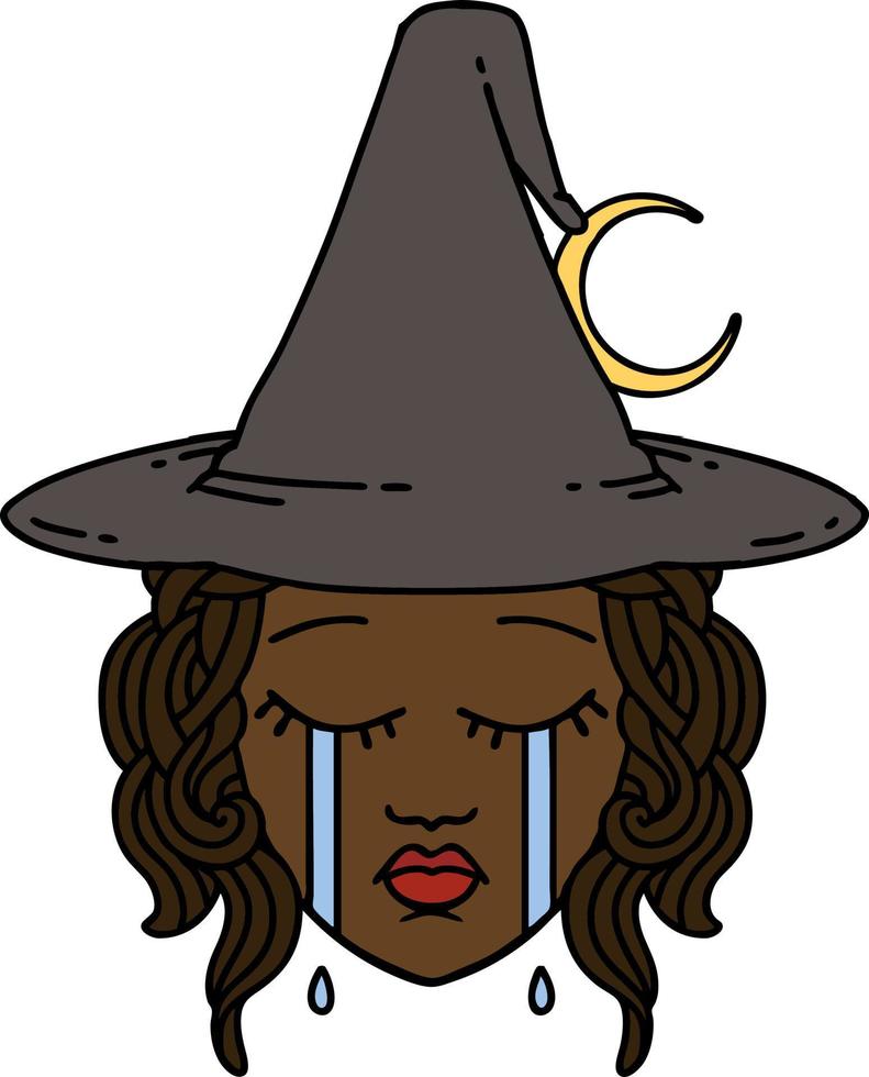 Retro Tattoo Style crying human witch character vector