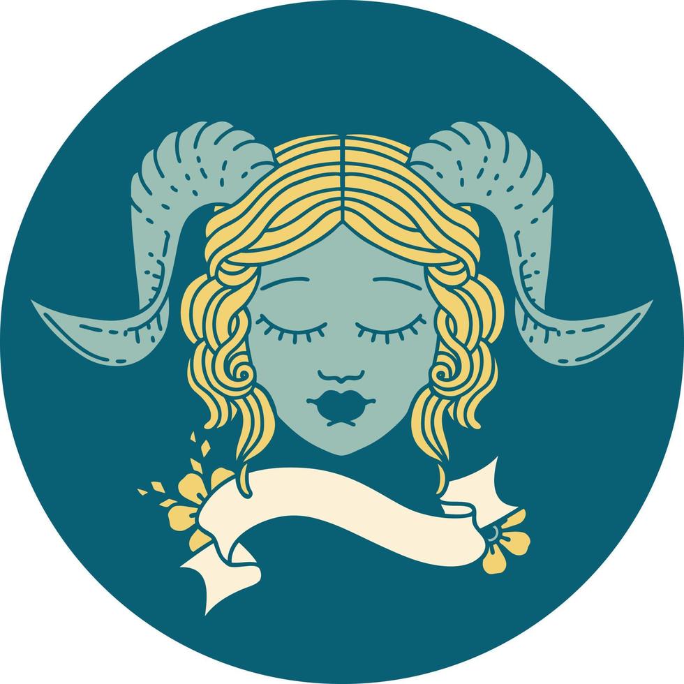 Retro Tattoo Style tiefling character face vector