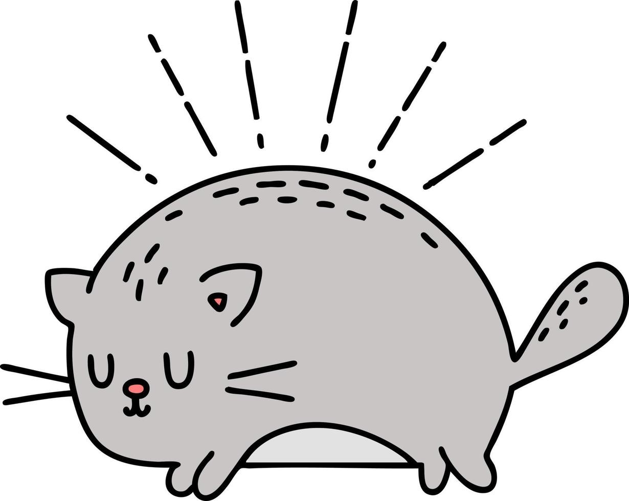 illustration of a traditional tattoo style happy cat vector