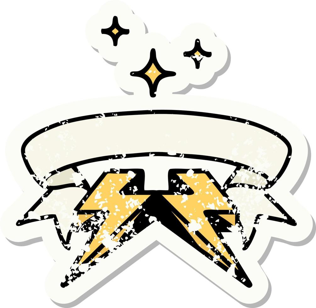 worn old sticker with banner of lighting bolt vector