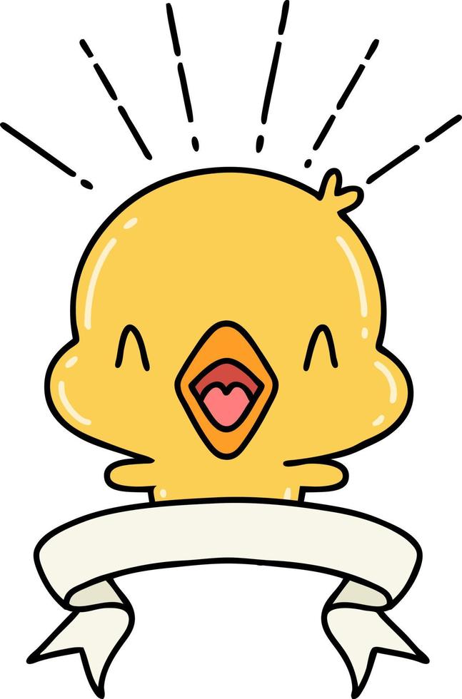 scroll banner with tattoo style singing chick vector