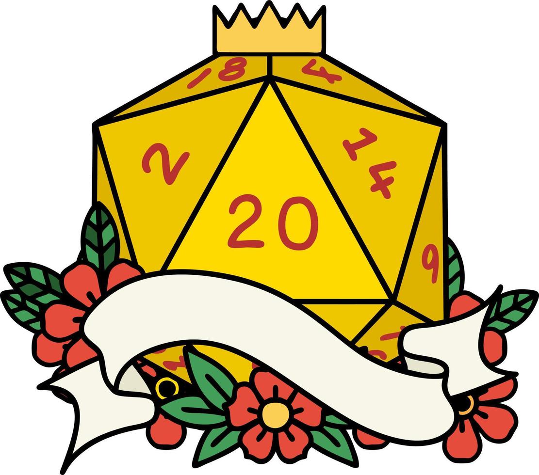 estilo de tatuaje retro natural veinte d20 tirada de dados vector