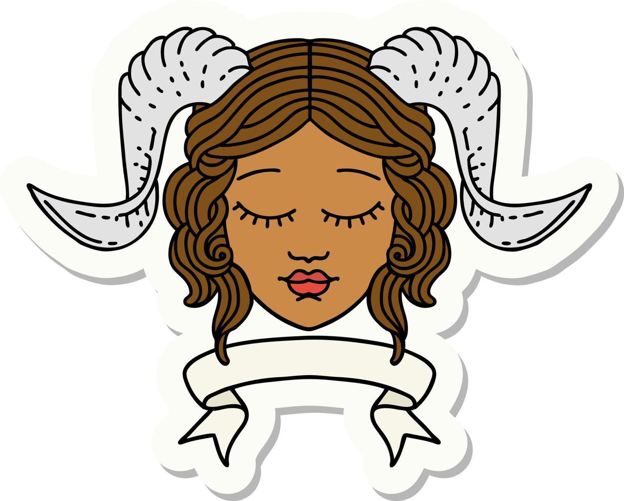 sticker of a tiefling character face with scroll banner vector
