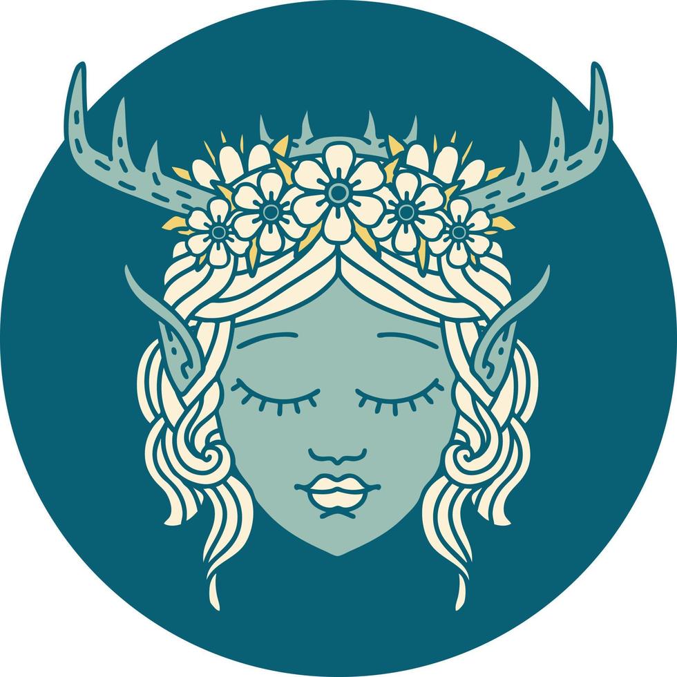 Retro Tattoo Style elf druid character face vector
