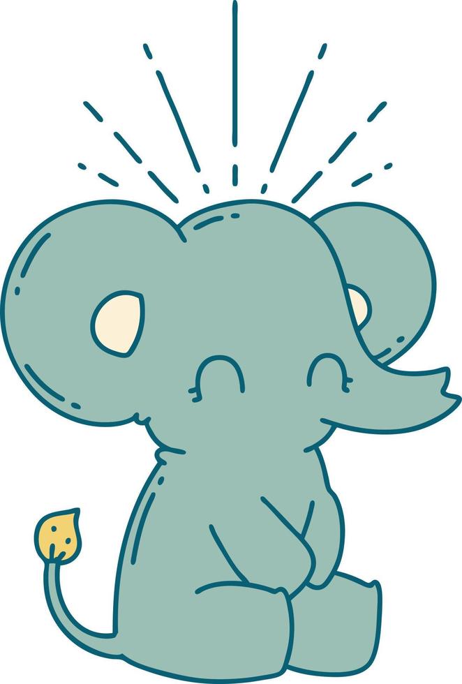 ilustración de un elefante lindo estilo tatuaje tradicional vector