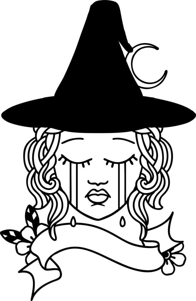 Black and White Tattoo linework Style human witch character face vector