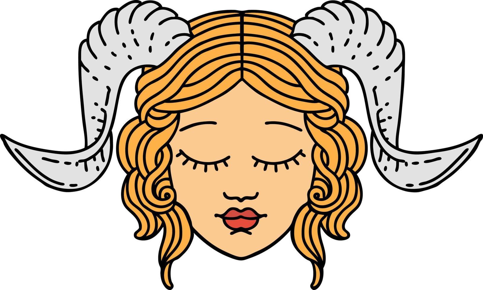 Retro Tattoo Style tiefling character face vector