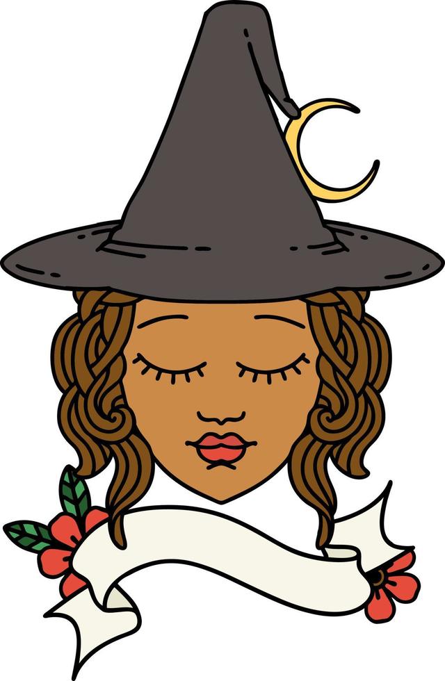 Retro Tattoo Style human witch character face vector