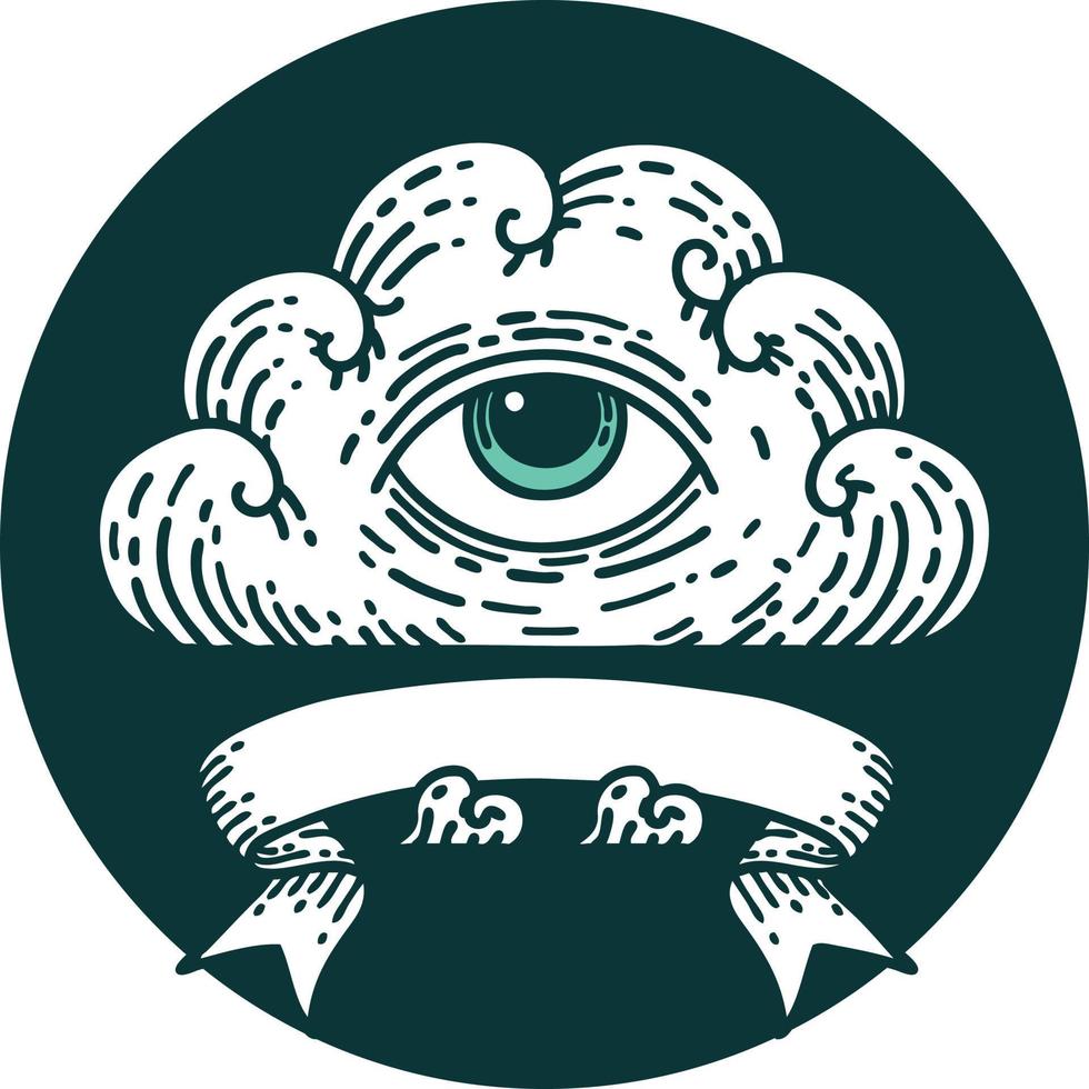 tattoo style icon with banner of an all seeing eye cloud vector