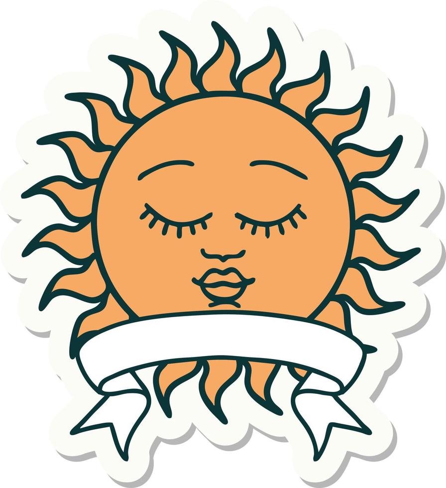 tattoo style sticker with banner of a sun with face vector