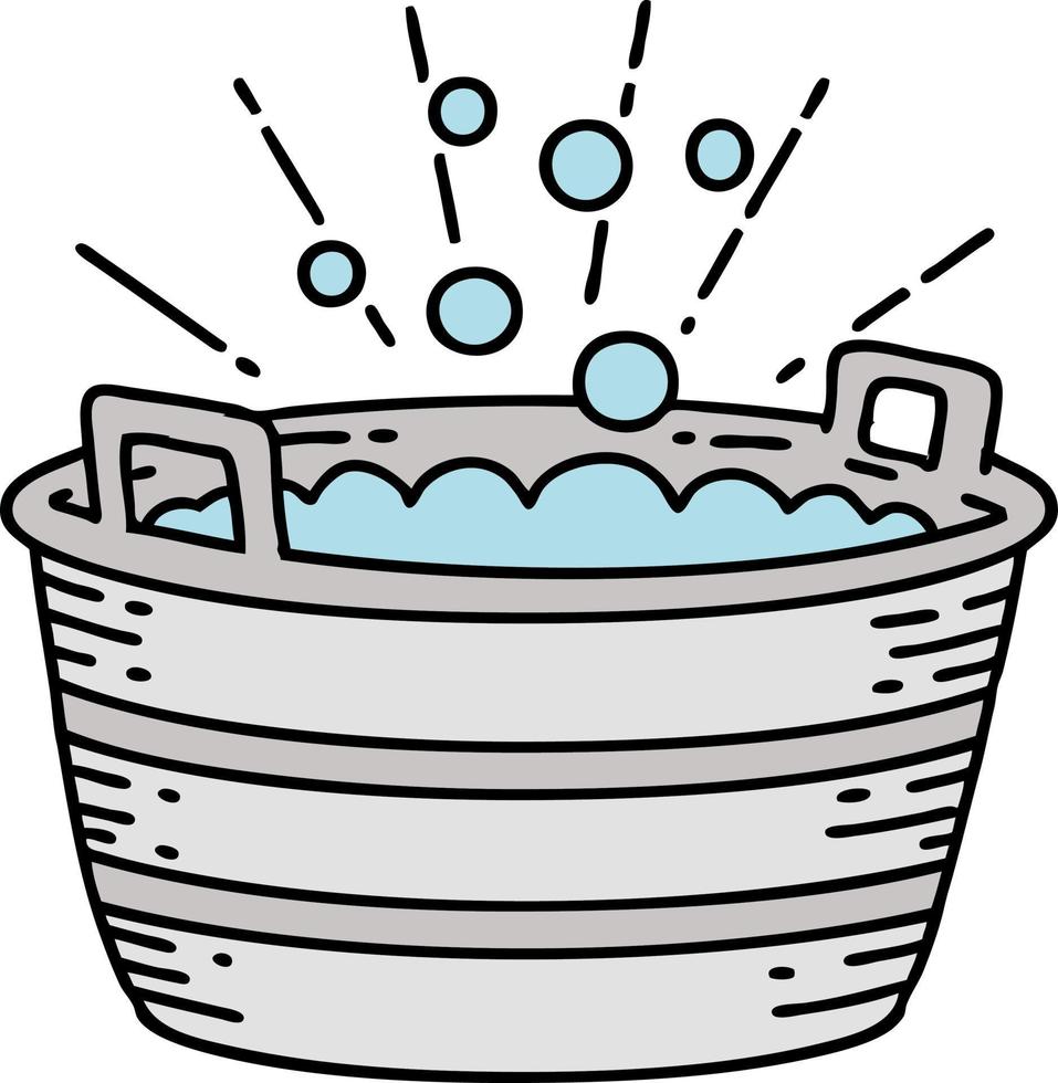 illustration of a traditional tattoo style tin bath vector