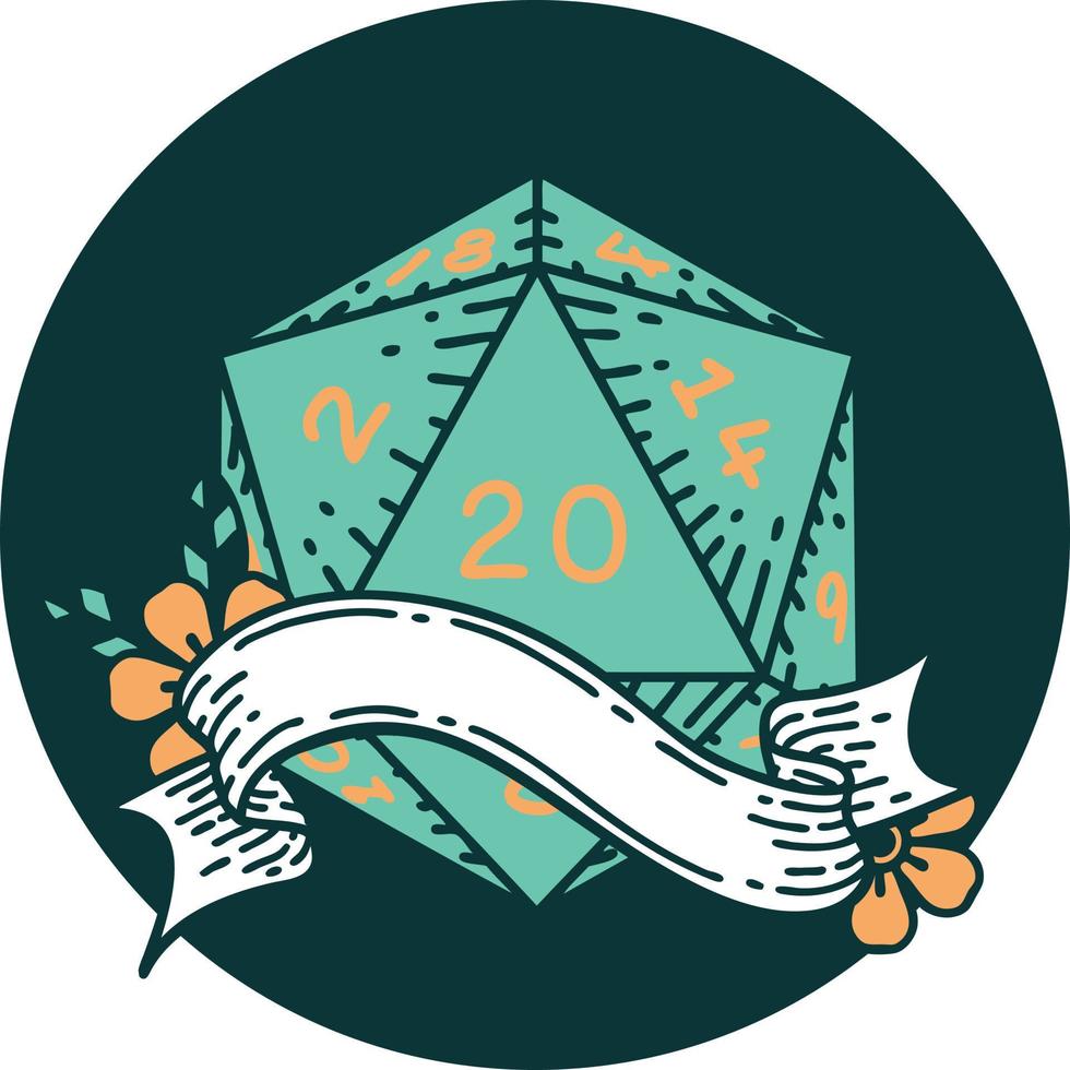 icon of natural twenty D20 dice roll vector