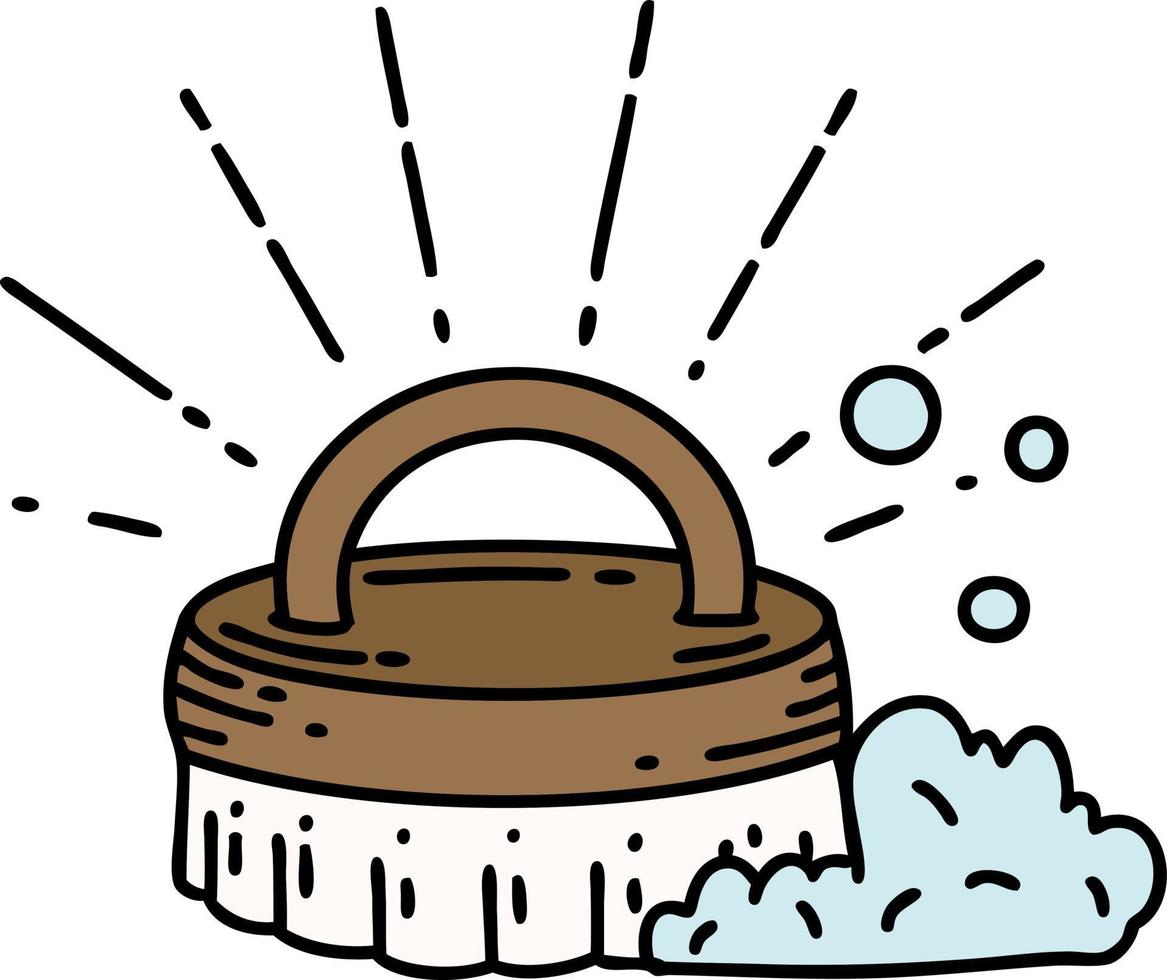illustration of a traditional tattoo style scrubbing brush vector