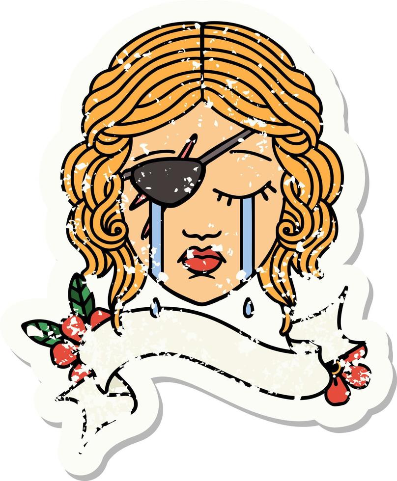 grunge sticker of a human rogue character face vector