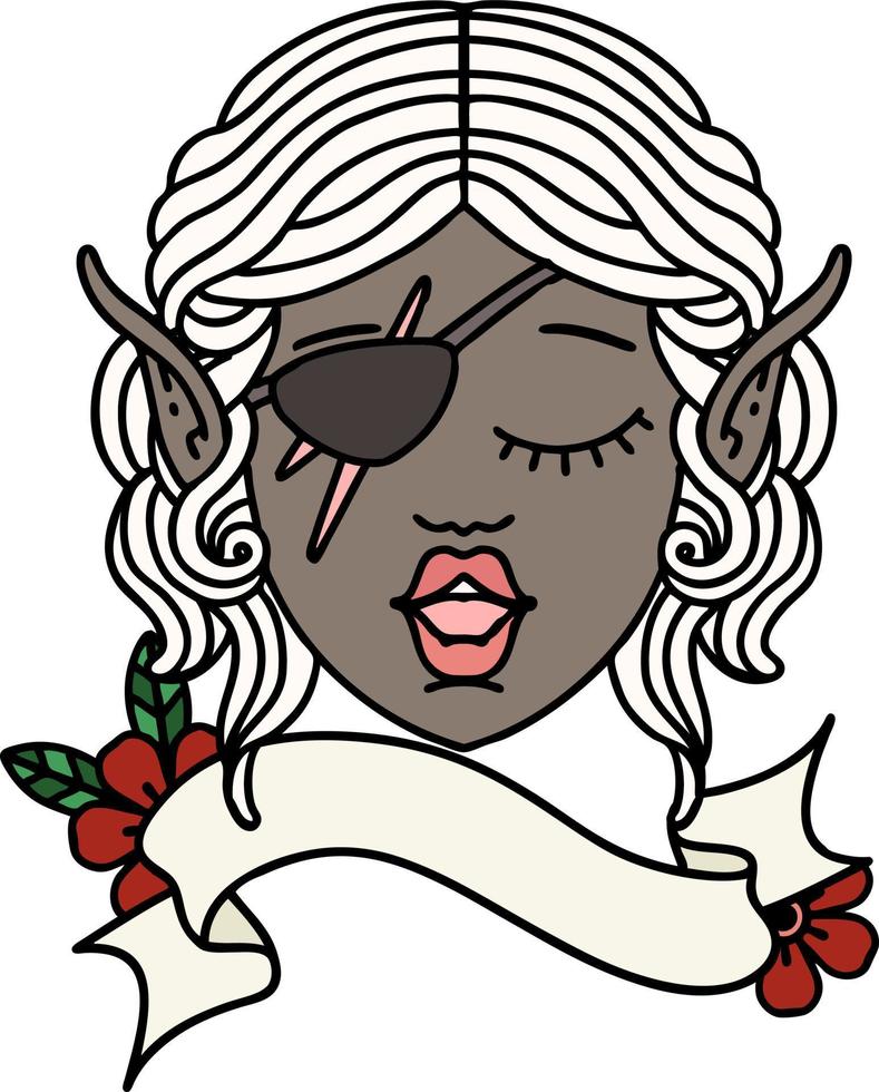 Retro Tattoo Style elf rogue character face vector