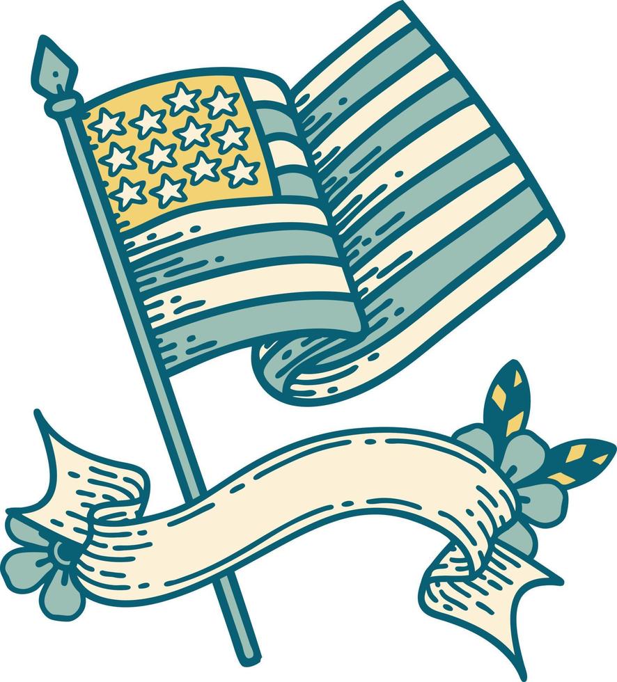 traditional tattoo with banner of the american flag vector