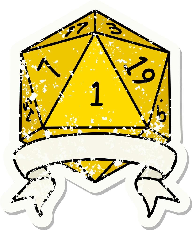 Retro Tattoo Style natural one d20 dice roll vector