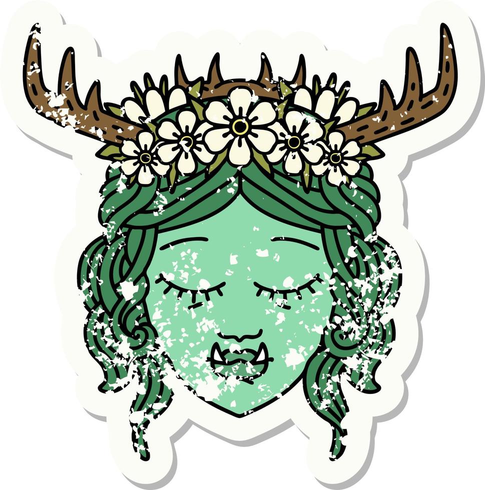 grunge sticker of a orc druid character face vector