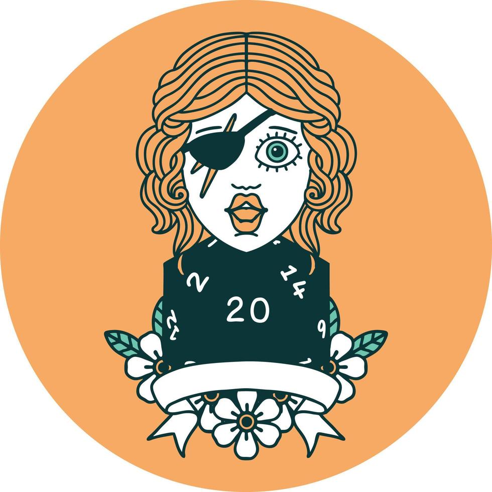 icon of human rogue with natural 20 dice roll vector
