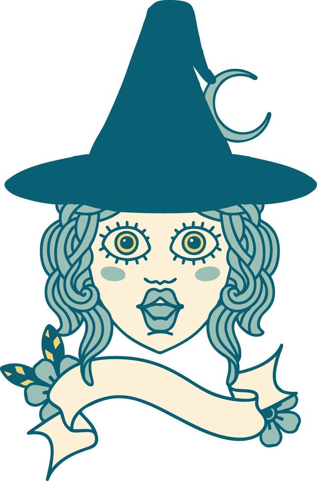 Retro Tattoo Style human witch character face vector