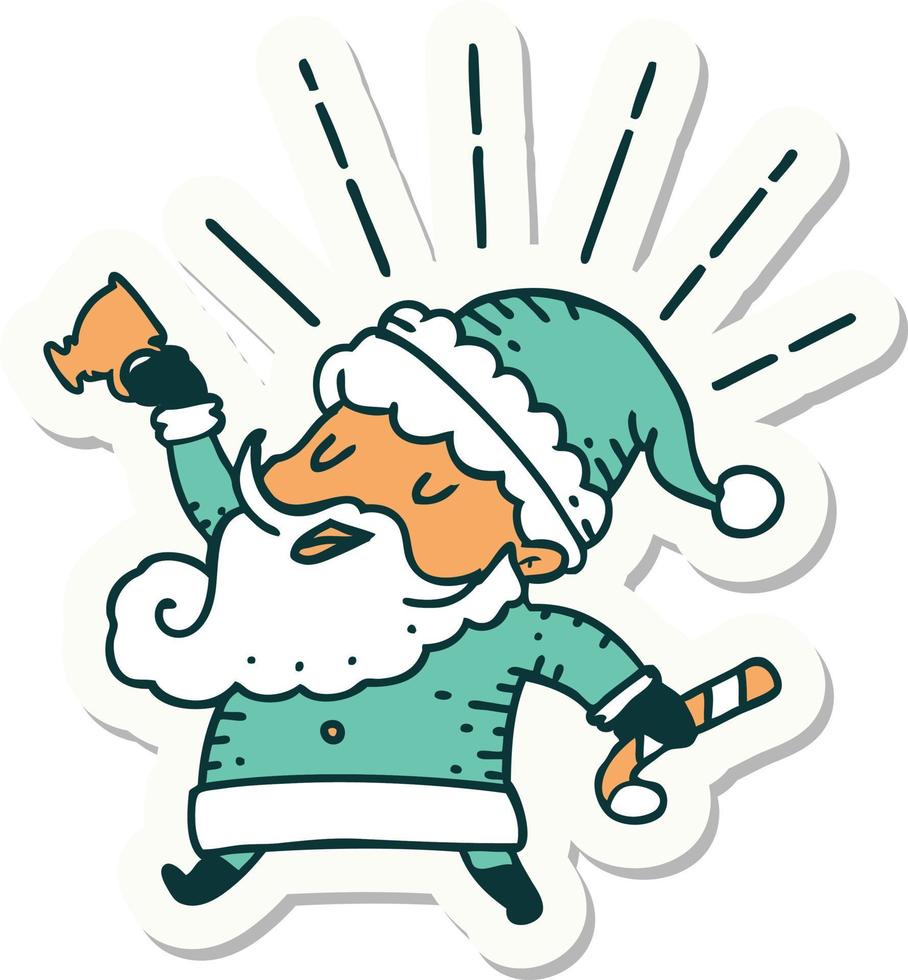 sticker of a tattoo style santa claus christmas character celebrating vector