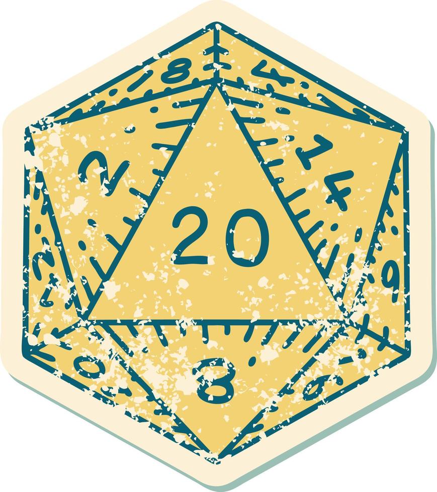 Retro Tattoo Style natural 20 D20 dice roll vector