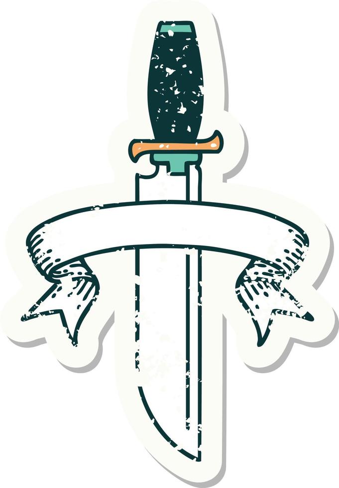worn old sticker with banner of a knife vector