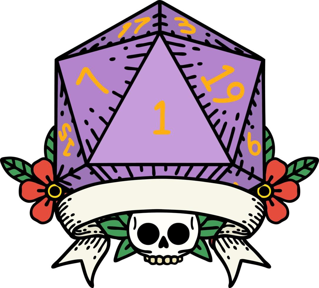 estilo de tatuaje retro natural uno d20 tirada de dados vector