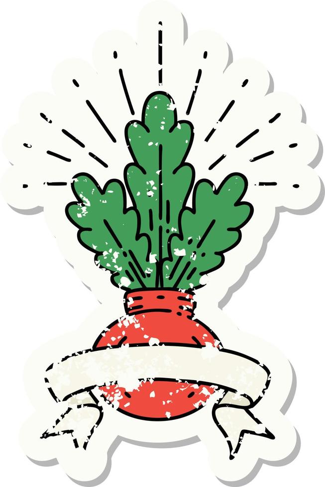 worn old sticker of a tattoo style house plant vector