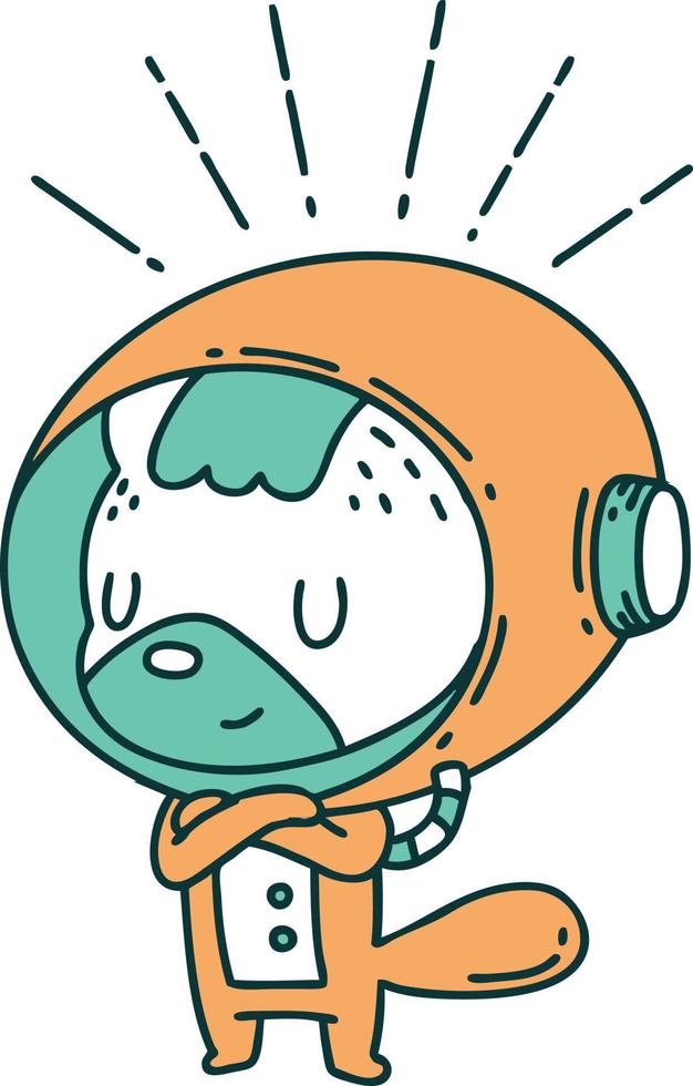 illustration of a traditional tattoo style animal in astronaut suit vector