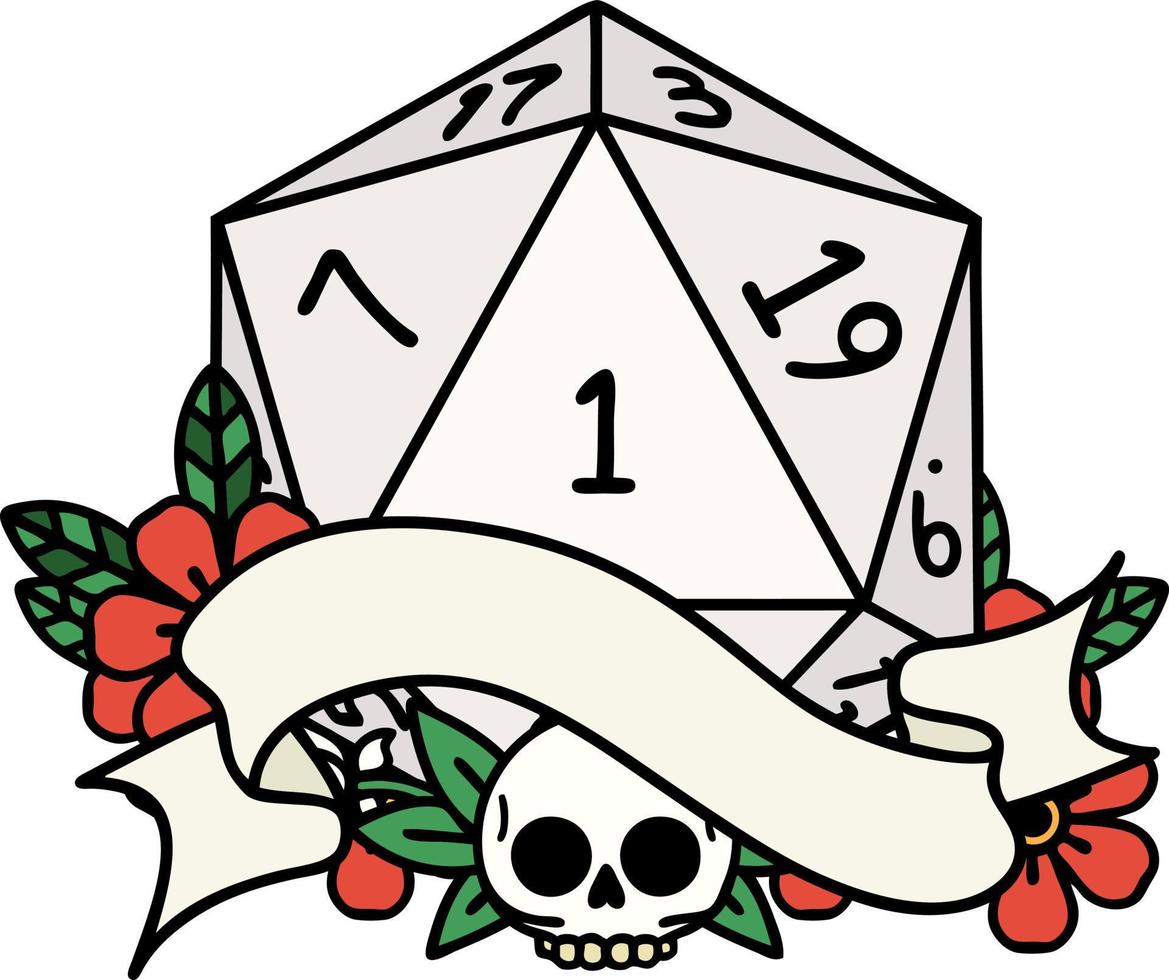 estilo de tatuaje retro natural uno d20 tirada de dados vector