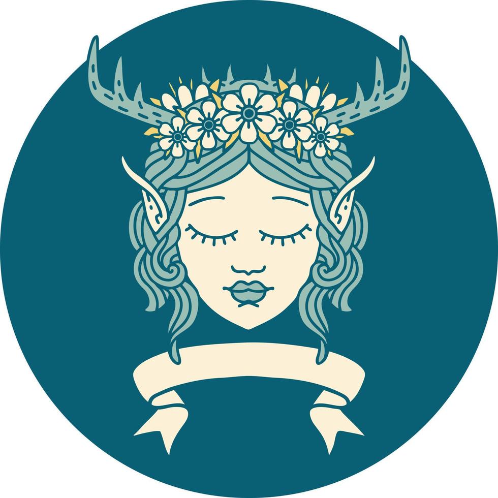 Retro Tattoo Style elf druid character face with banner vector