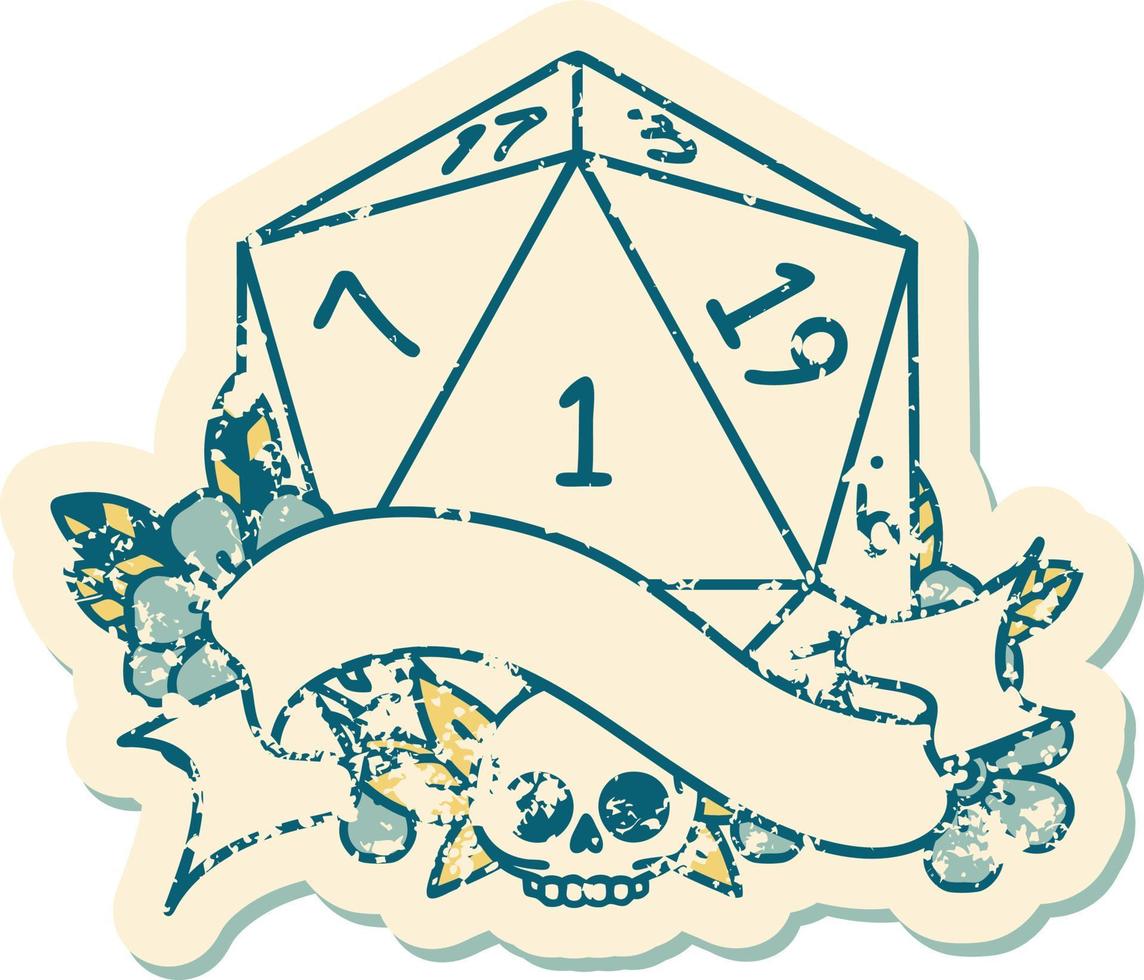 estilo de tatuaje retro natural uno d20 tirada de dados vector