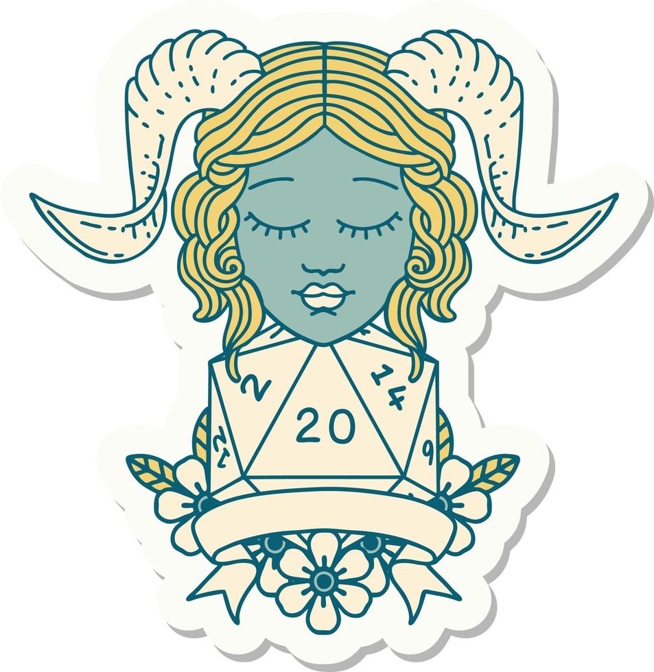 sticker of a tiefling with natural 20 D20 roll vector