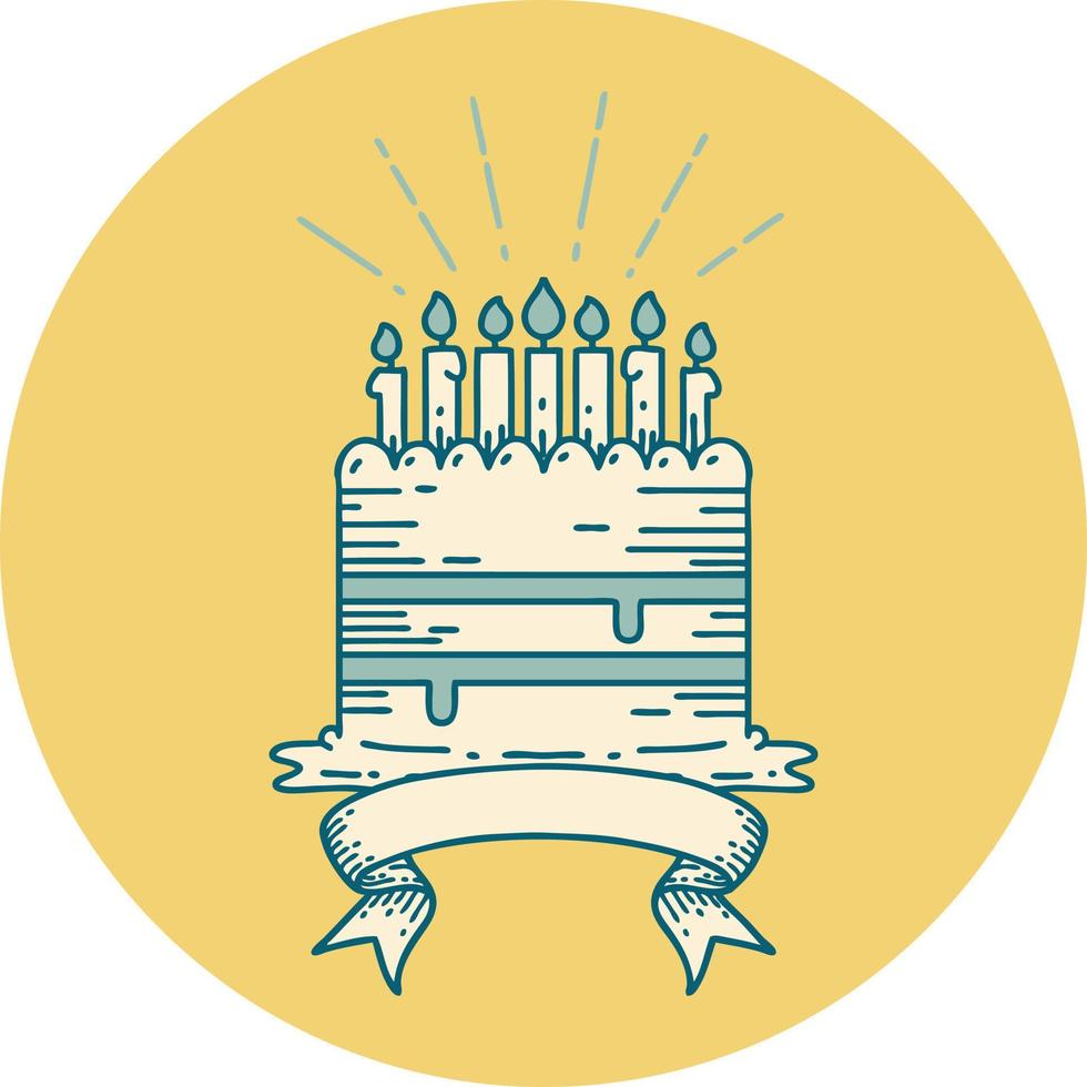 icon of a tattoo style birthday cake vector