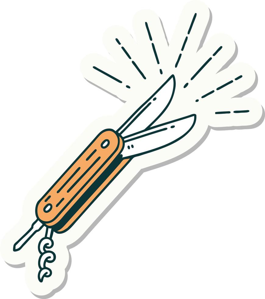 sticker of a tattoo style folding knife vector