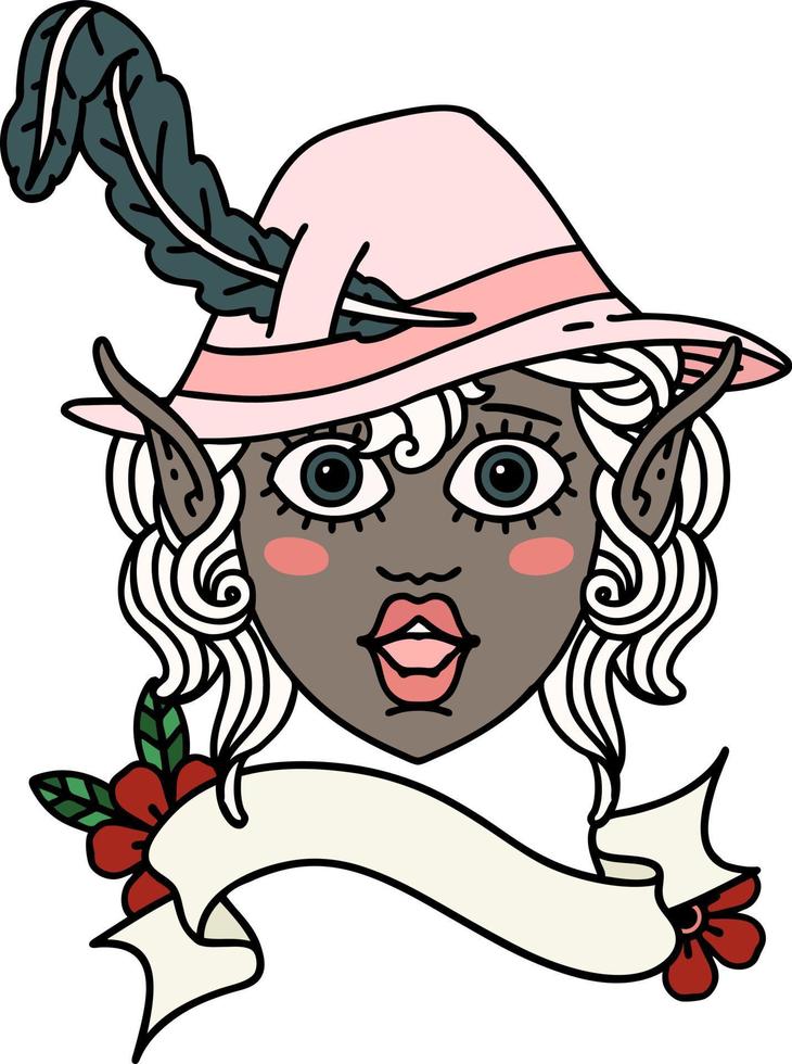 Retro Tattoo Style elf bard character face vector