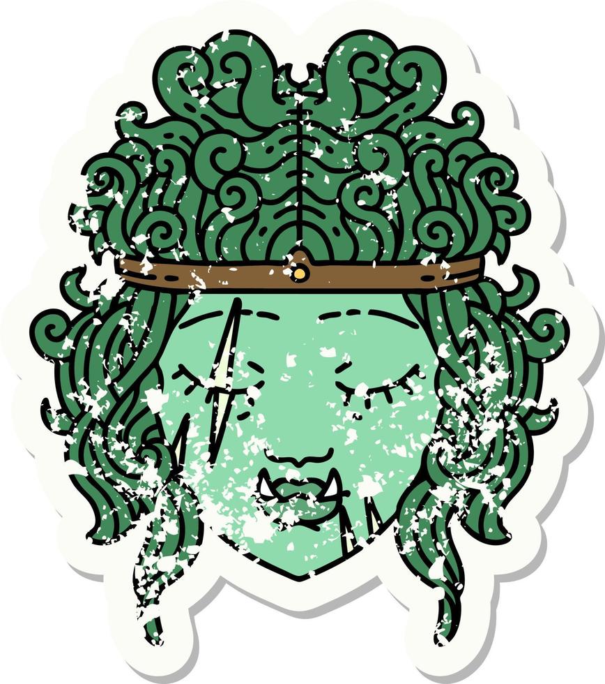 grunge sticker of a orc barbarian character face vector