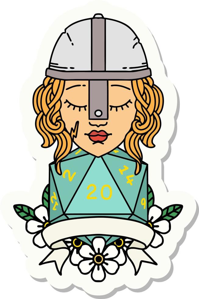 sticker of a human fighter with natural 20 roll vector