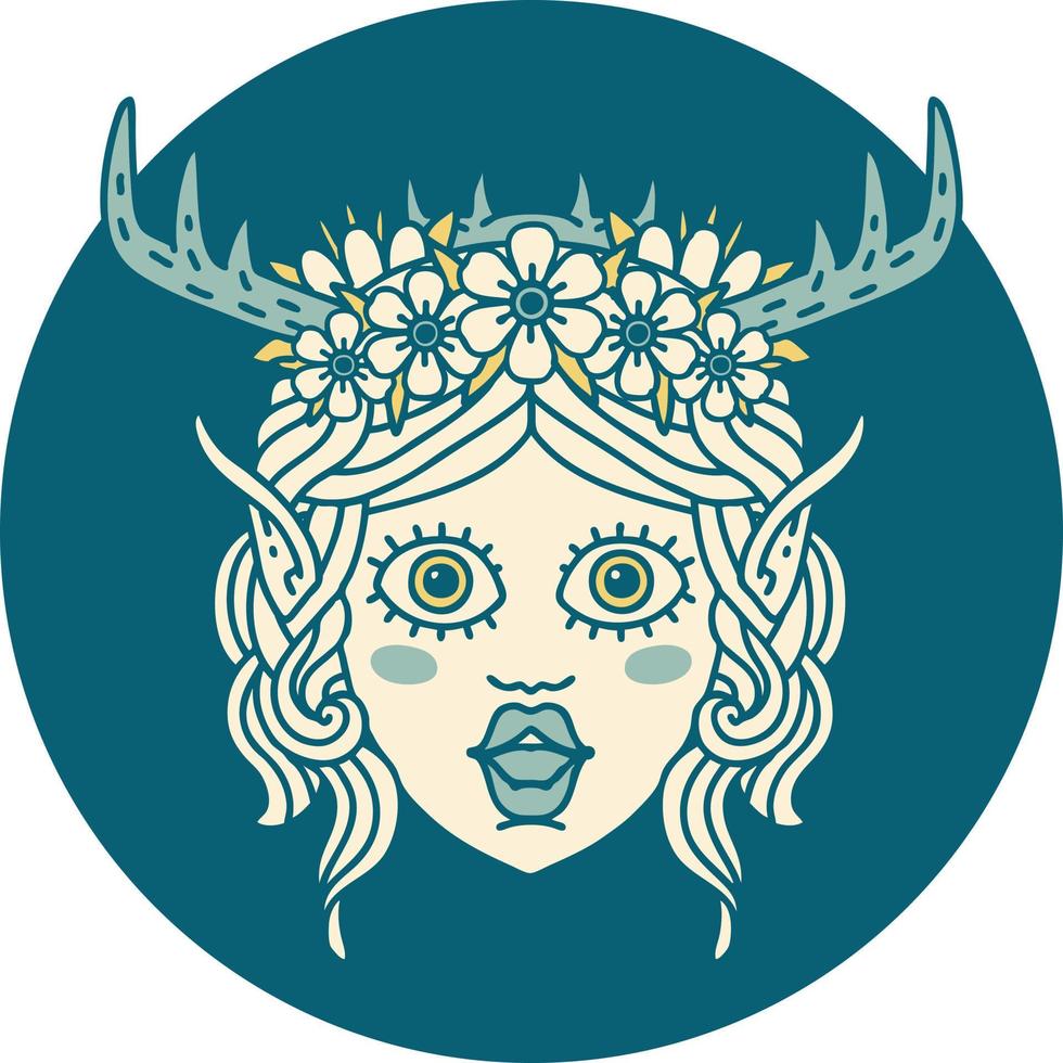 Retro Tattoo Style elf druid character face vector