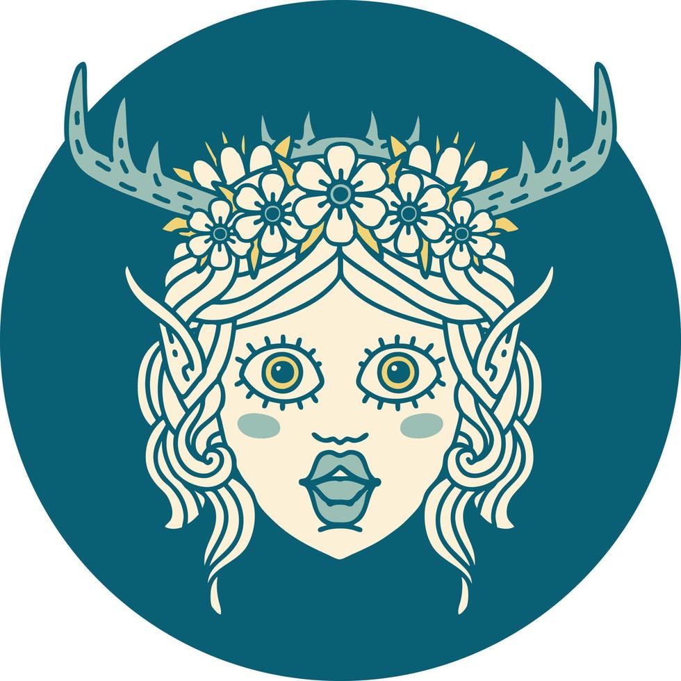 Retro Tattoo Style elf druid character face vector