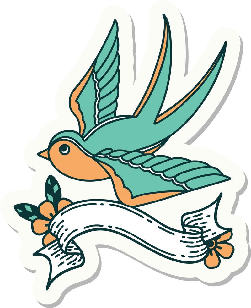 tattoo style sticker with banner of a swallow vector